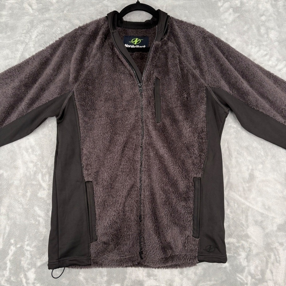 NordicTrack Men's Fleece Hoodie‎ Jacket Gray Black Large Athletic Performance